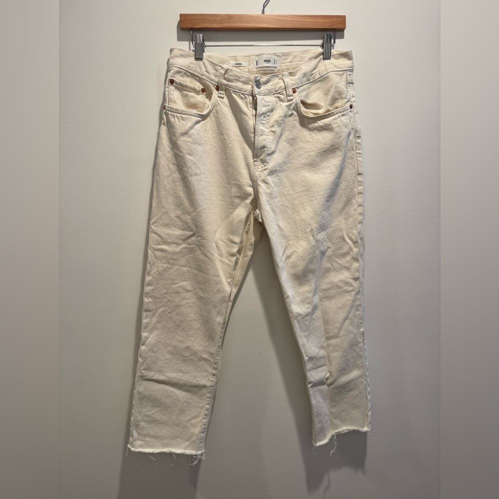 MANGO Off White Raw Hem Denim Jeans
